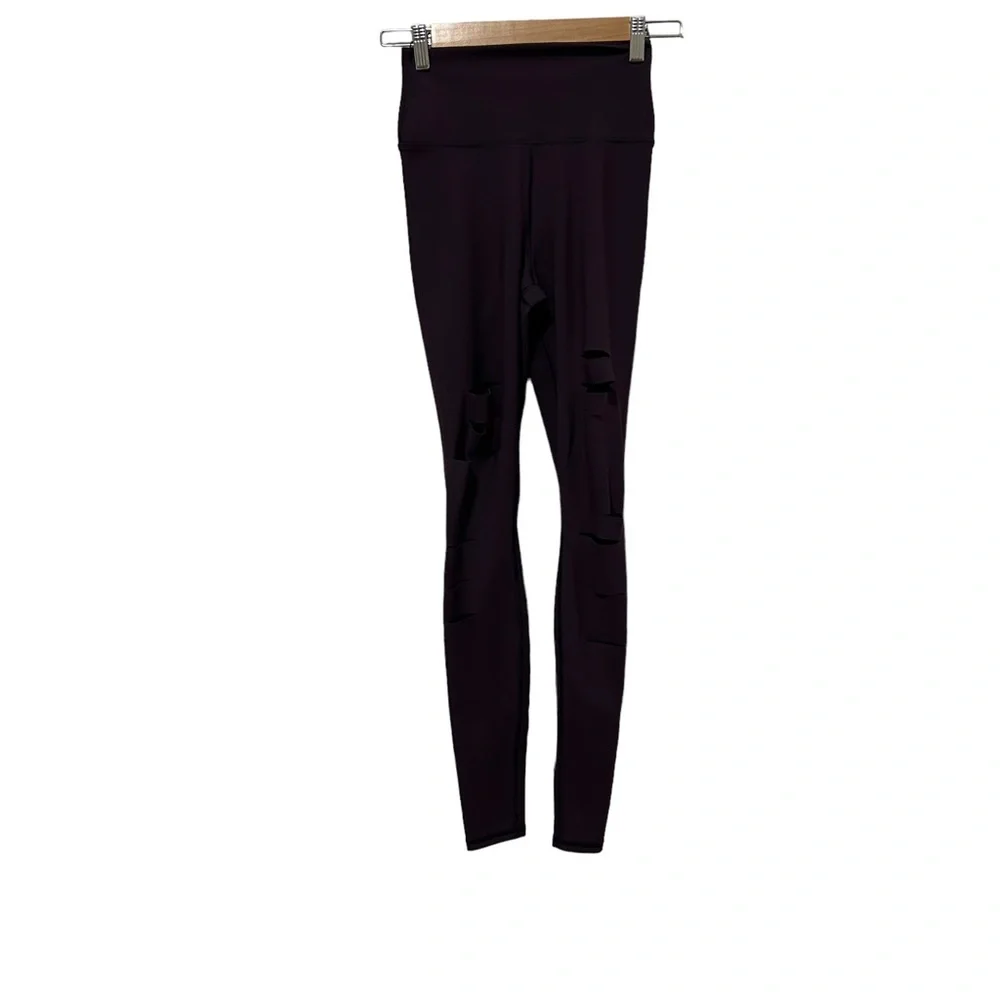 ALO YOGA HIGH-WAIST RIPPED WARRIOR Purple EGGPLANT XS